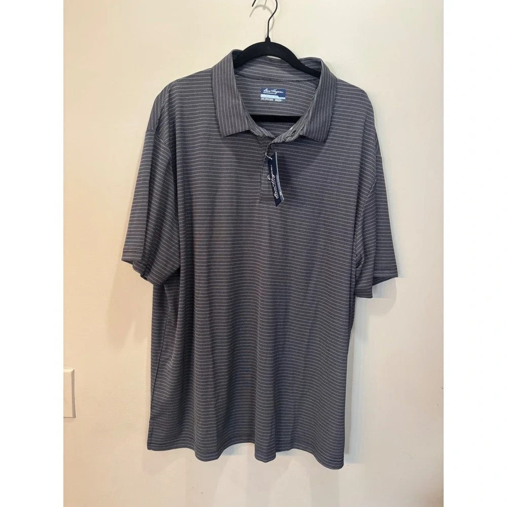 NWT Ben Hogan Performance Mens 2XL Gray Striped Moisture Wicking Golf Polo Shirt